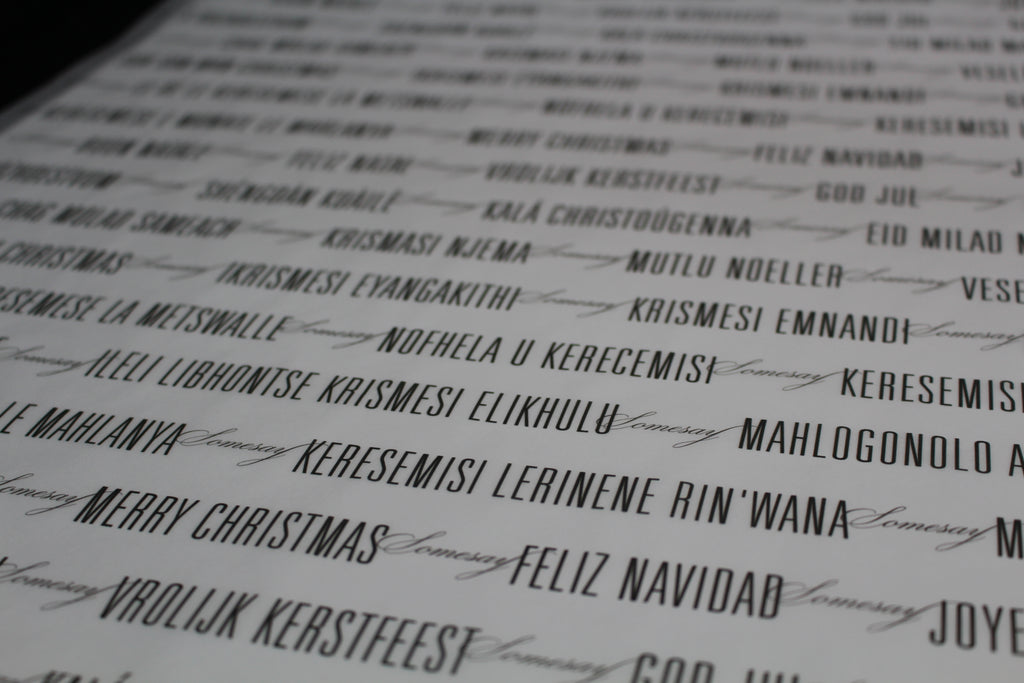 Harry Hartman Christmas wrapping paper in different languages