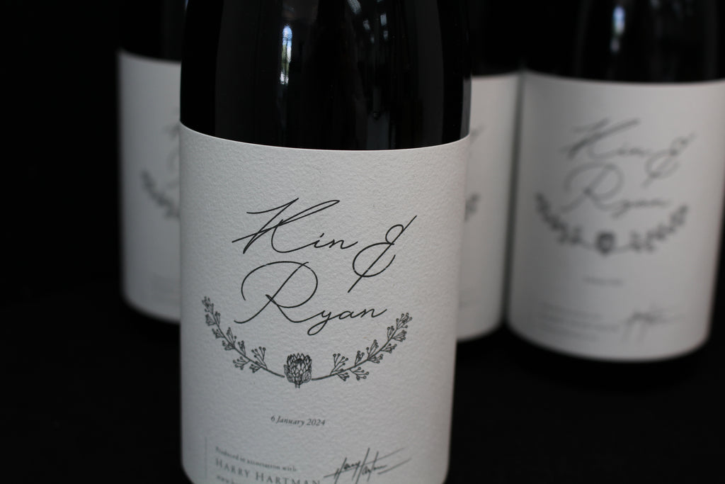 Harry Hartman bespoke wine label for Kin and Ryan Wedding