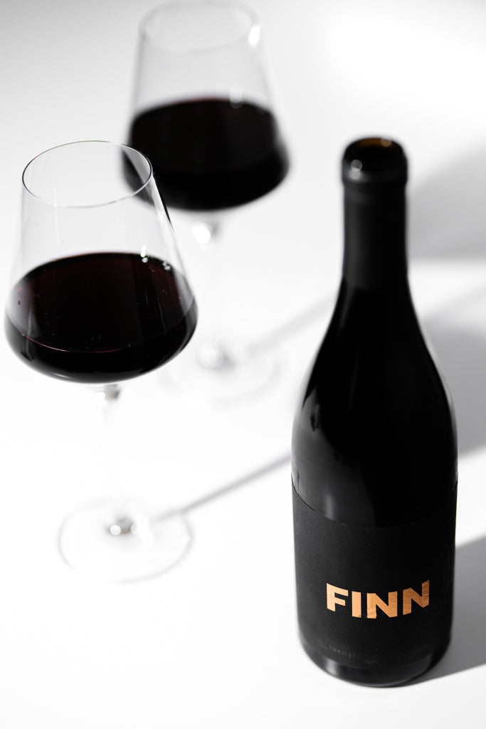 Harry Hartman Finn Rhone Blend and red wine glass