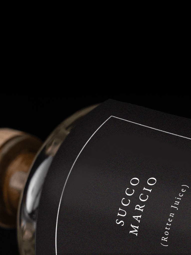 Harry Hartman's Succo Marcio Grappa we can't call Grappa, 500 mL bottle with 42% alcohol, Awarded a Double Gold in the Aurora International Taste Challenge 2023, black bottle label 