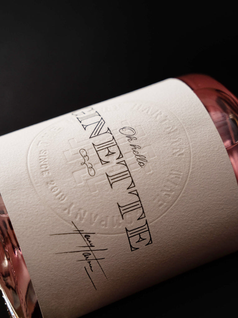 Harry Hartman Oh Hello Ginette, pink gin, 500 mL spirit aperitif 26% alcohol, Cape Botanicals, label 